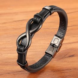 Stainless Steel Leather Bracelet Infinity Logo Special Popular Pattern Men's Bracelet DIY Size Valentine's Day Jewellery Gift