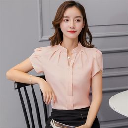 Summer Korean Fashion Womens Tops and Blouses Chiffon Women Blouses Short Sleeve White Office Lady Shirts Ladies Tops 220629