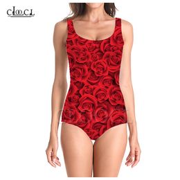 est Fashion Red Rose Flower 3D Print Girls Onepiece Swimsuit Beachwear Sleeveless Slim Sexy Women Beach Swimwear 220617