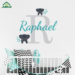 Customized Name Elephant Butterfly Wall Decal for Girls Boys Kids Baby Room Mural Vinyl Sticker Nursery Decor J66 Y200103
