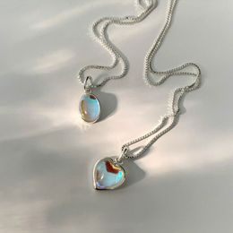 925 Стерлинговая серебряная кисточка Лунный камень для сердца подвесное ожерелье для женщин Ключица Свадебная вечеринка ювелирные ювелирные украшения