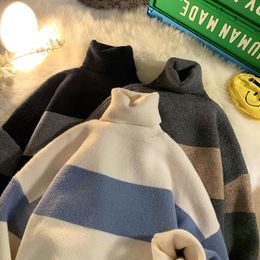 Men's Sweaters Oversized Vintage Mens Winter Striped Turtleneck Sweater Fashion Knitwear For Male Harajuku Warm Unisex Casual PulloversMen's