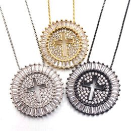 Pendant Necklaces High-grade Zircon Catholic Round Hollow Cross Necklace For Women Men Christian Religion JewelleryPendant