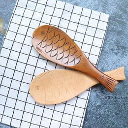 Wooden Fish Shape Soup Spoon With Pattern Soups Spoons Thickened Rice Scoop Hotel Dining Room Cooking Scoops Kitchen Tool GCB14709