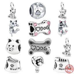 925 Silver Charm Beads Dangle Dog Sparkling Paw Print Bead Fit Pandora Charms Bracelet DIY Jewellery Accessories