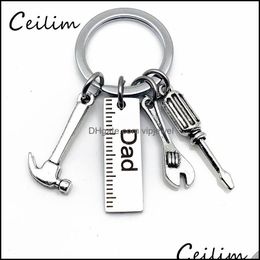 Key Rings Jewellery Personalised Diy Stainless Steel Keychain Engraved Dad Papa Grandpa Hammer Screwdriver Wrench Tools Fathers Day Drop Deliv