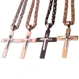 Stainless Steel Byzantine Chain Knight Cross Necklace Christian Jewellery Mutil-Color Crucifix Men Women Bible Prayer Pendant Chains