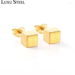 Stud 6mm Smooth Gold Silver Colour Colourful Rose Square Push Back Earring Stainless Steel Pendiente Men EarringsStud Kirs22