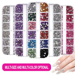 12 Grids Nail Art Jewellery Drill 12 Grid Set Flatback Crystal Nails Rhinestones AB Rhinestone Mixed Size Shiny Colour Jewelrys Accessories WH0608