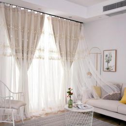 Curtain & Drapes Double Layers Eropean Lace Embrodied Curtains For Living Room Top-Rated Princess Bedroom Window Tulle Cloth DrapesCurtain