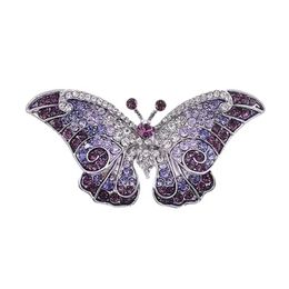 -50 pcs / lot 50 mm Tone argenté joli mariage broches de papillon violet en ramiement vintage en cristal d'insecte animal broche Broche pour les femmes