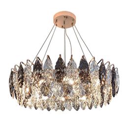 Nordic Hanging Light Luxury Crystal Chandelier Creative Pendant Lamp Grey Glass For Living Room Restaurant Bedroom Hotel Villa