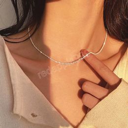 Sparkling Silver Color Clavicle Chain Choker Necklace Collar For Women Elegant Fine Jewelry Charm Wedding Party Birthday Gift