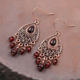Dangle & Chandelier Bohemian Red Stone Beads Summer Earrings For Women Jewellery Bijoux Ethnic Gypsy Tassel EarringsDangle