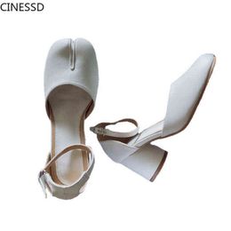 Dress Shoes Pump Women Split Toe Woman 6cm Heel Ladie High Pig Feet Shallow Sandal Round 220715