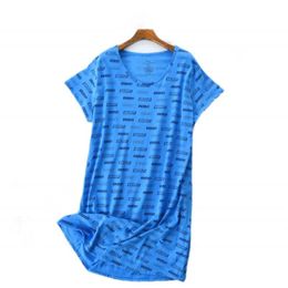 Women's Sleepwear Summer Female Casual Letter Print Sleep Dress Ladies Soft Cotton Nightgown Women Short Sleeve Plus Size Home Dresses M-XXX