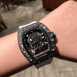 watch Date Business Leisure Richa Milles Mens Automatic Mechanical Watch Carbon Fibre Lightweight Sports Atmosphere Hollowed Out Personality