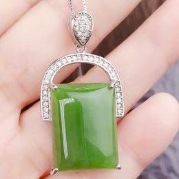 Lockets Per Jewellery Natural Real Green Jade Necklace Pendant 15ct Big Gemstone 925 Sterling Silver Fine Q205416