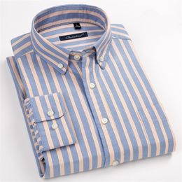 100% Cotton Oxford Mens Shirts High Quality Striped Business Casual Soft Dress Social Regular Fit Male Shirt Big Size 8XL 220330