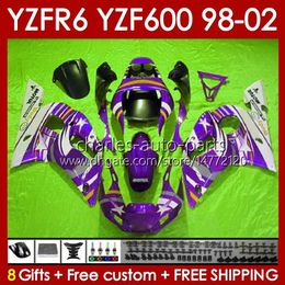 Bodywork For YAMAHA YZF 600 CC YZF-600 YZF-R6 glossy purple 1998 1999 2000 2001 2002 Bodys 145No.129 YZF600 600CC YZF R6 R 6 98-02 Frame YZFR6 98 99 00 01 02 OEM Fairing Kit