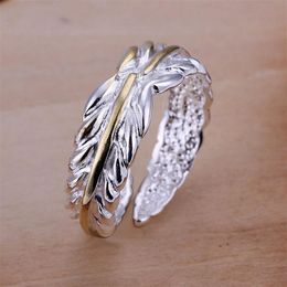 colored rings UK - Colored feathers sterling silver jewelry ring for women WR020 fashion 925 silver Band Rings291P