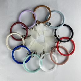 19 colors Silicone Bracelet Keychain Wrist Key Chain Mobile Cell Phone Case Round Circle Twist Bangle Car Key Alloy Ring Holder for Woman Strap Bracelets DHL