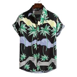 Mens Beach Floral Shirts Hipster Palm Tree Print Short Sleeve Hawaiian Aloha Shirt Men Party Vacation Clothing Camisas Hombre L220704