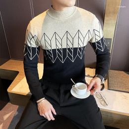 Men's Sweaters Black/Khaki Korean Slim Fit Patchwork Color Casual Sweater Men Clothes 2022 Autumn Winter Warm Knitted Pullovers Pull Homme 3