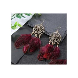 Stud Bohemian Fashion Jewelry Vintage Dreamcatcher Earrings Feather Tassel Dangle Drop Delivery Dhr8H