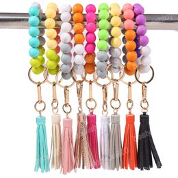 Fashion Candy Colour Silicone Bead Bracelet keychain Wristlet Beads Key Ring Womens Bracelet Keychains 9 Colours Good Quality