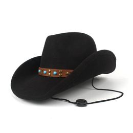 Berets Retro Women Men Wool Hollow Western Cowboy Hat Roll-up Brim Gentleman Outblack Sombrero Hombre Jazz Cap Wind RopeBerets