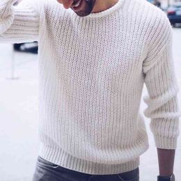 Повседневная джемпер мужчина осень зима сплошной цвет o шее с длинные рукава трикотажные свитер Топ мода мужская одежда уличная одежда L220730