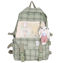 Backpack Teenage Girls School Bags Canvas Plaid Women Large Capacity Student Schoolbag Fashion 220628