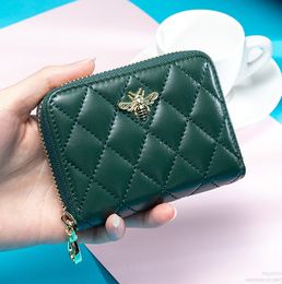 Genuine sheep leather bee women designer card holders lady zipper fashion zero wallets female casual purses no31