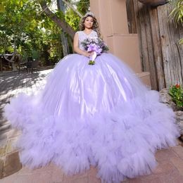 Luxury Tulle Light Purple Quinceanera Dresses Ball Gown For Sweet 16 Girl Crystal Birthday Party Prom Dress vestido de 15 anos quinceanera 2022