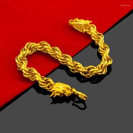 Fashion Domineering Double Dragon Head Jewelry Gold Filled Men's Hollow Twist Bracelet Thick Chain Link