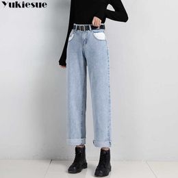 mom jeans woman elastic waist high wais vintage denim Pants boyfriend for women Washed Cotton Plus size S5XL 210608