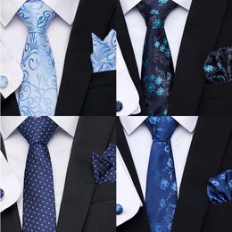 Bow Ties Fashion Brand 100% Silk Tie Pocket Squares Cufflink Set Necktie Plaid Shirt Accessories Man's Festive Present Cravats WeddingBo