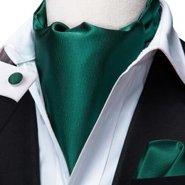Bow Ties Green Solid 100% Silk Ascot Cravat Tie Scrunch Self British Style Gentleman Dress Scarves Party SetBow