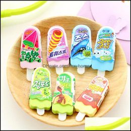 Erasers Correction Supplies Office School Business Industrial Wholesale-2Pcs/Lot Novelty Ice Cream Rubber Eraser Kawaii Creative Stationer