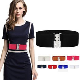 Belts Women Elastic Wide Belt Fashion Simple Waist Metal Buckle Dress Stretch Waistband Solid Colour Corset CummerbandsBelts