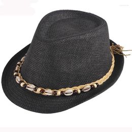 Wide Brim Hats HT3195 Straw Beach Hat Men Women Beads Band Summer Sun Vintage Male Female Cap Unisex Trilby Fedora Jazz Panama Eger22