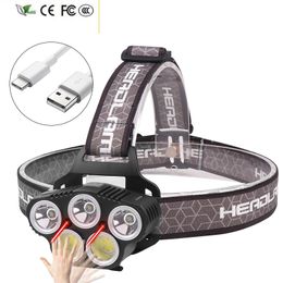 New Powerful 5 Led Headlight Built in Battery Headlamp Micro USB Rechargeable Head Flashlight Lamp Torch Light for Fishing