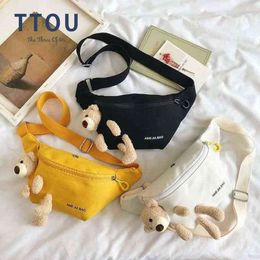 Evening Bag Cute Bear Women's Waist High Quality Canvas Belt s Designer Crossbody Chest Female Solid Fanny Pack Banana Hip Purse 0623