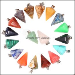 Charms Jewelry Findings Components Natural Stone Hexagonal Pyramid Rose Quartz Tigers Eye Opal Pendants Crystal Pend Dhsos