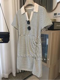 Casual Dresses Short Sleeve Folds Sexy Mini Summer Women Chic Streetwear Striped V-neck Outfits Cute Solid Y2K Party Knit VestidosCasual