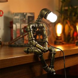 American Loft Table Personalized Creative Iron Pipe Eye Protection Industrial Style Coffee Bar Bedroom StudyRobot Desk Lamp 220705