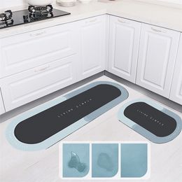 Long Kitchen Mat Rubber Area Rug Super Absorbent Floor Mats Napa Skin Oval Bathmat Easy To Clean Non-slop Tapis 220401