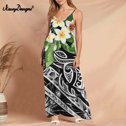 Noisydesigns Women Dress Long Elegant Party Prom Ladies Sleeveless Hawaiian Hibiscus Plumeria Print Beach Vestidos Evening 220627