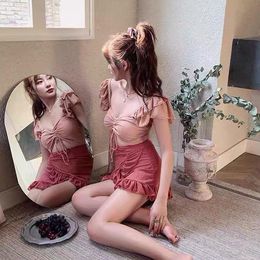 Women's Swimwear 2022 Korean Summer One Piece Dress Sexy Women Swimsuit Ruffle Bathing Suits Beach Wear Cute Swimskirt